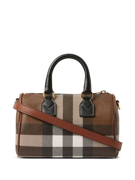 burberry 4061350|Mini Check Bowling Bag in Dark birch brown .